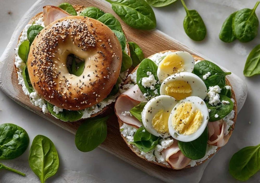 High-Protein Chicken, Egg & Spinach Bagel
